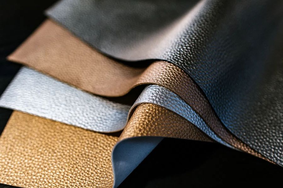 Coated textile swatches, fanned