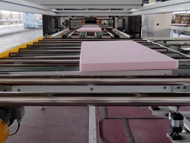 Insulation boards on a production line